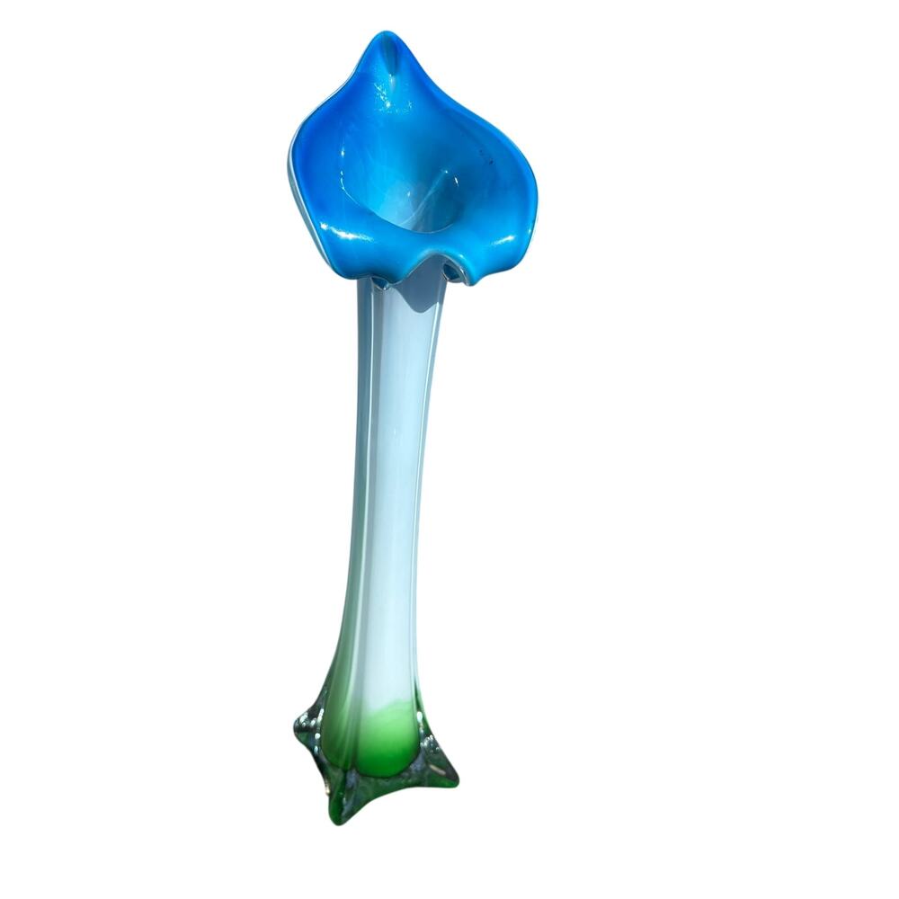Vintage MCM Glass Vase Handmade Retro Cala Lilly Flower Murano Style 16” TALL!